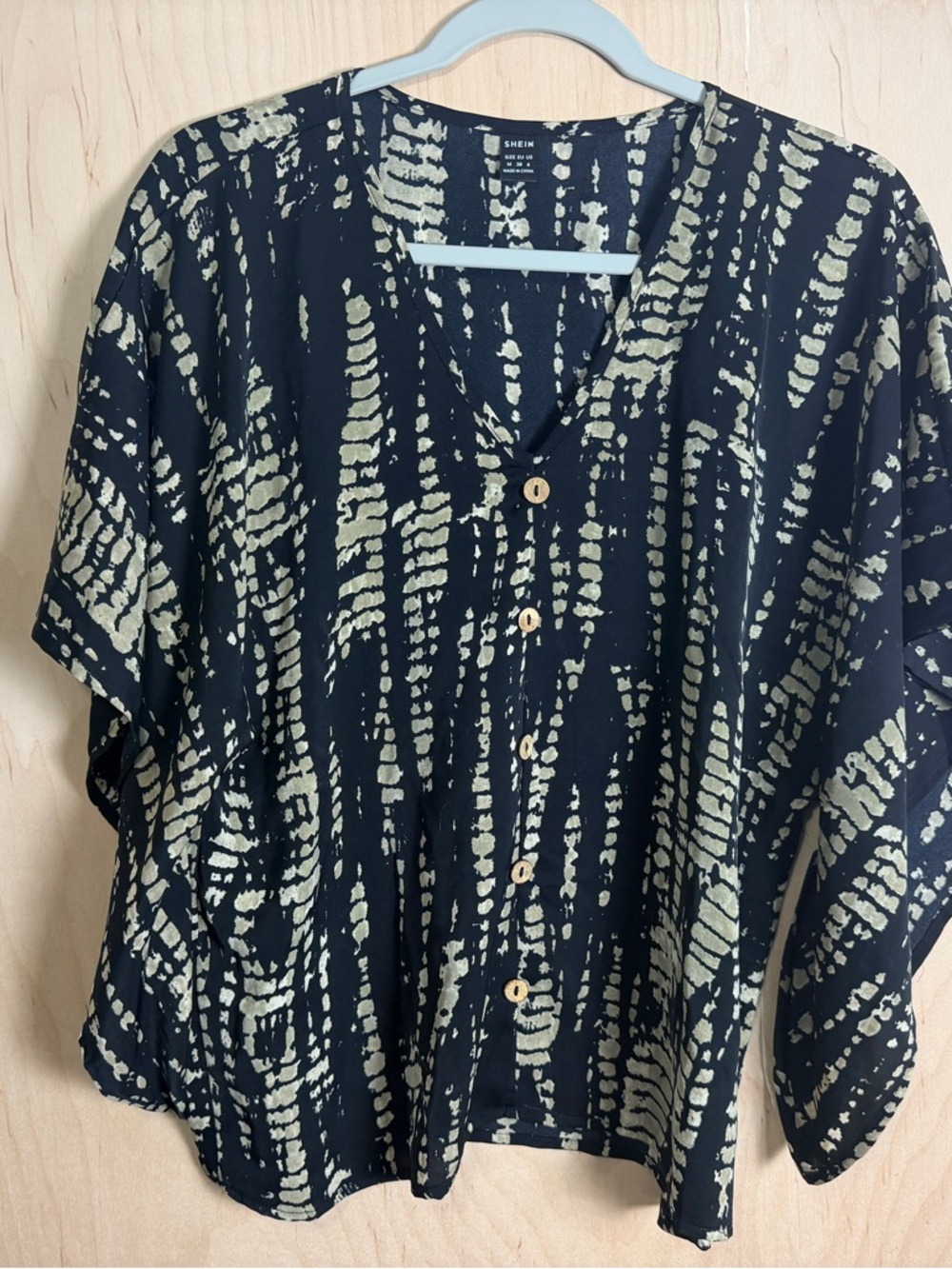 SHEIN Black and Olive Abstract Print Button-Front Top